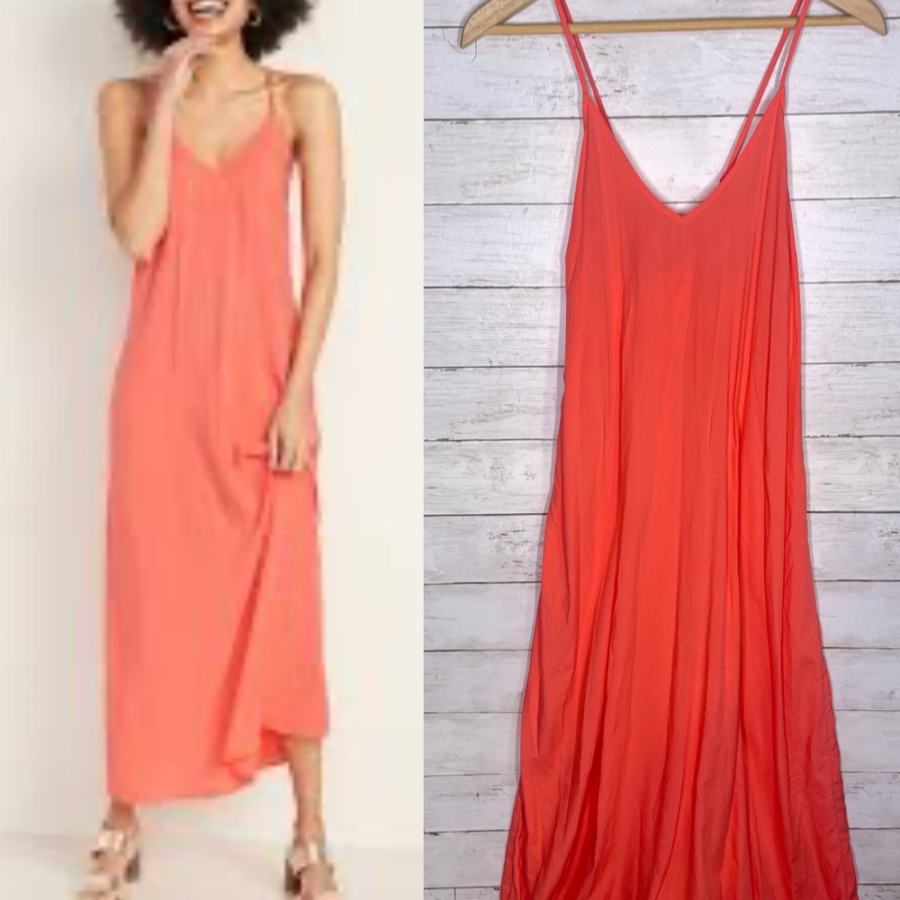 Old Navy Sleeveless V-Neck Maxi Shift Dress Coral Medium